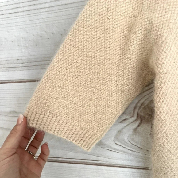 Sam Edelman Fuzzy Sweater Top Cropped Elbow Sleeve Angora Wool Blend Sz L - Picture 9 of 13